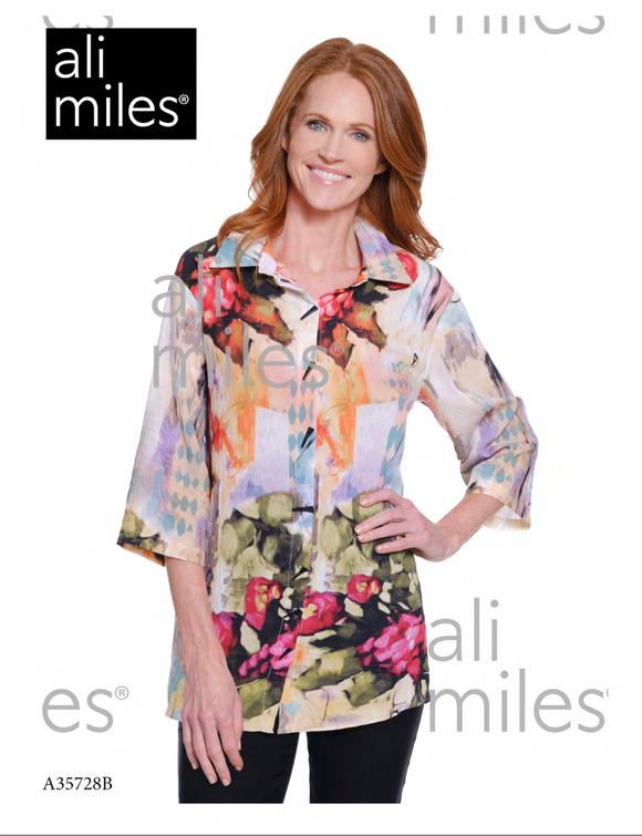 Ali Miles Woven Button Front Tunic - A35728BM - 952-FLRMLT