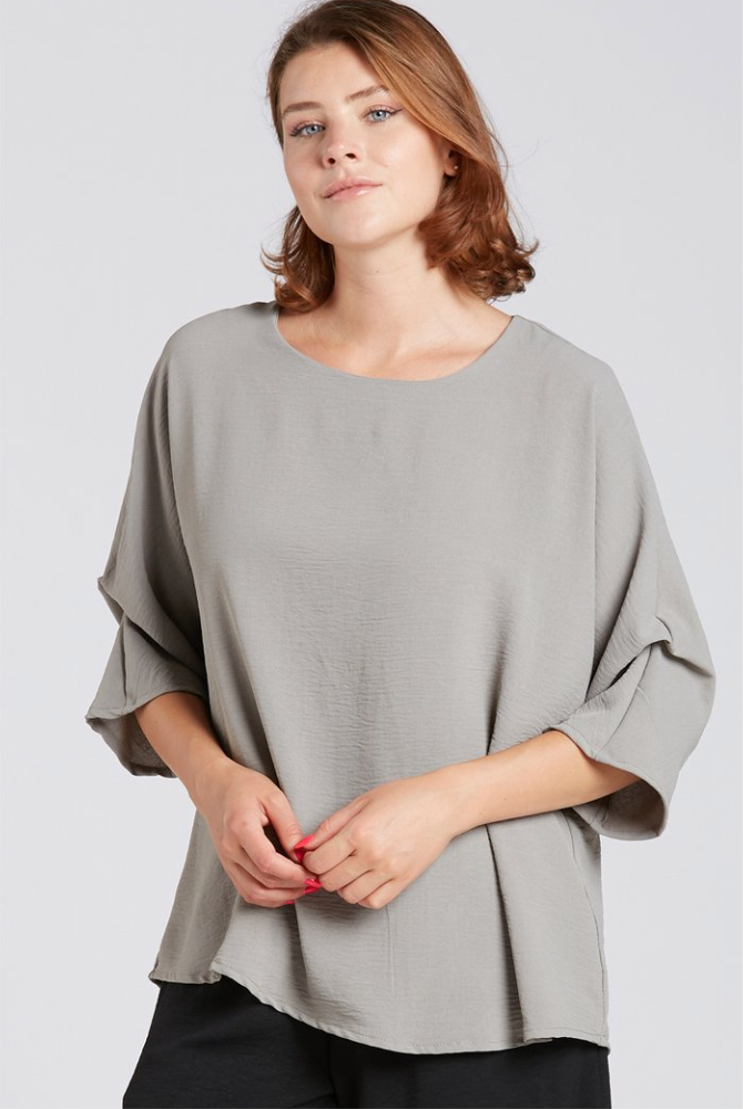 Sydney Project Dani Button Back 1/2 Sleeve Ruched Top - AFT1137 - GREY