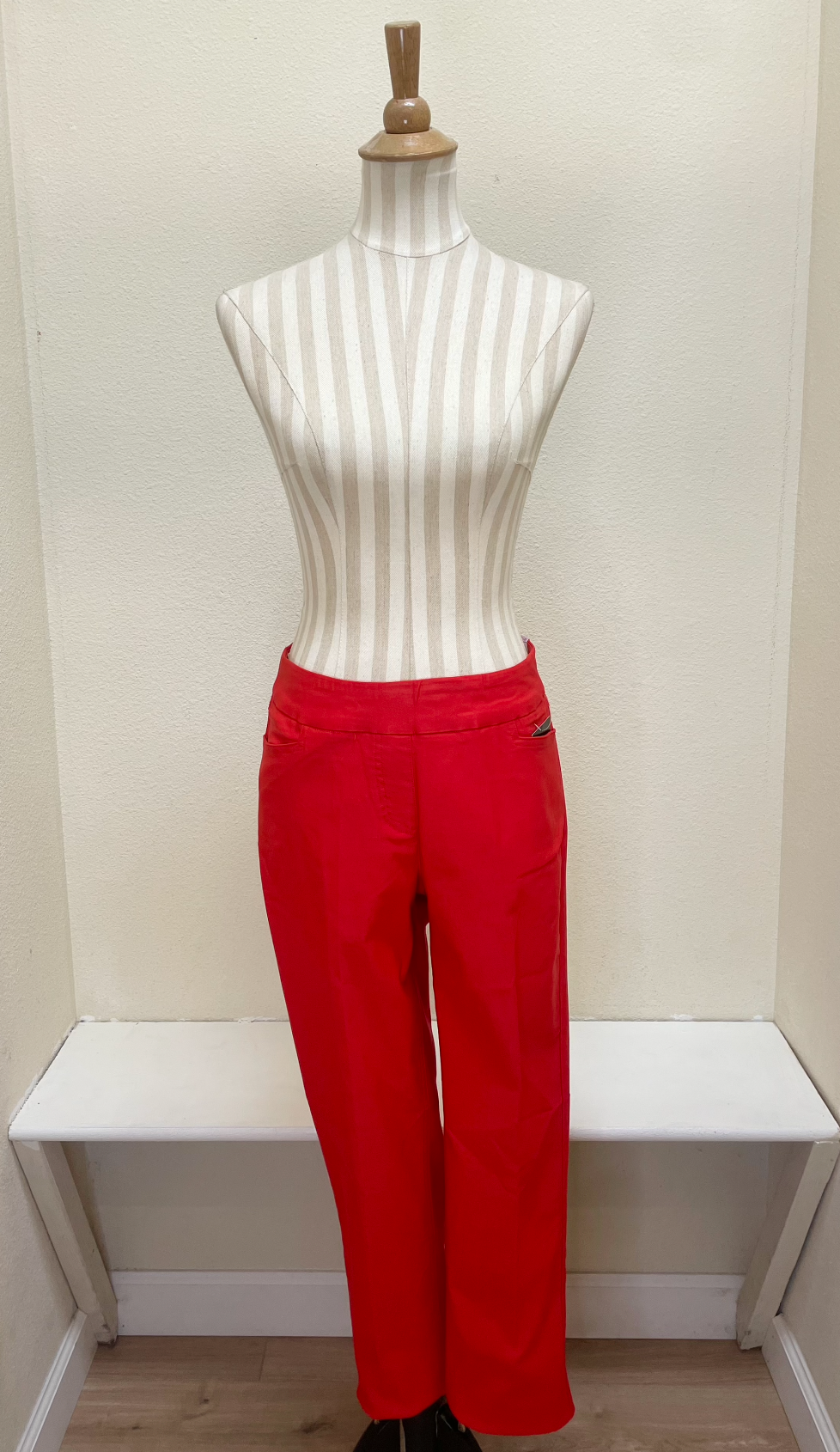 Slimsation ANKLE Women's Pull On Solid Fine Line Twill Pant With Real Pockets (M30719PM) - POPPY