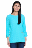 Ali Miles Knit Textured Pop-Over BLOUSE - A55116TM - AQUA