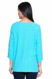 Ali Miles Knit Textured Pop-Over BLOUSE - A55116TM - AQUA