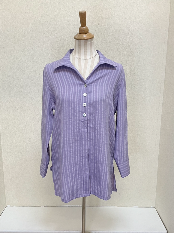 Fridaze AA192 - Eleanor Linen Blouse - FOGGY LAVENDER STRIPES