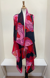 Alquema Long Collare Coat - BLACK RED PINK ROSES
