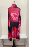 Alquema Long Collare Coat - BLACK RED PINK ROSES