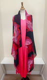Alquema Long Collare Coat - BLACK RED PINK ROSES