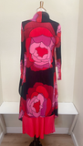 Alquema Long Collare Coat - BLACK RED PINK ROSES