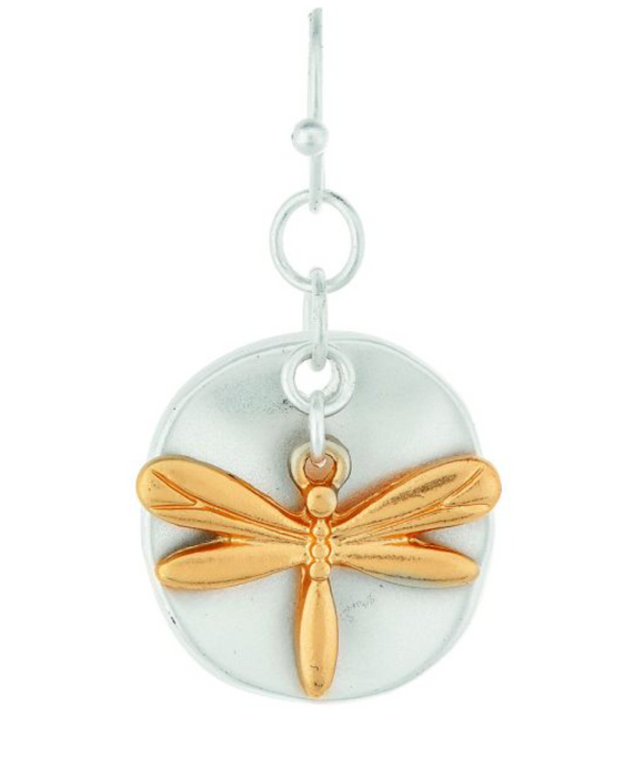 RAIN Two Tone Silver & Gold Layered Dragonfly Earring