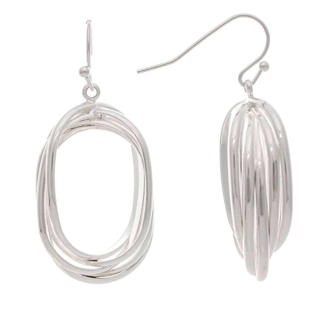 RAIN Silver Twisted Stacked Ovals Earring