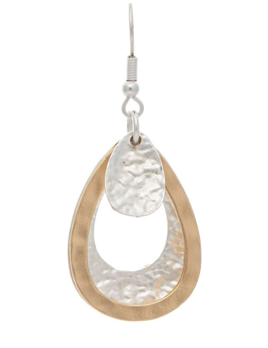RAIN Two Tone Layered Hammered Teardrops Earring