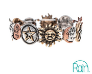 RAIN Multi Metal Sun Moon & Star Medallions Bracelet