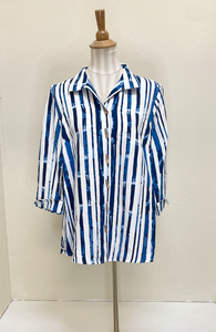 Ali Miles Woven Button Front Tunic - A25505BM - 439-NAVWHT