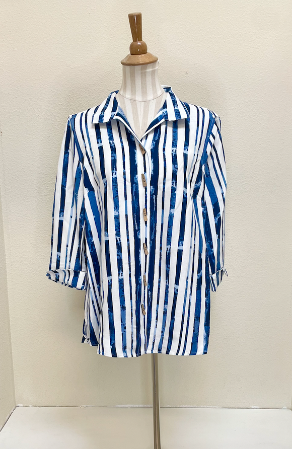 Ali Miles Woven Button Front Tunic - A25505BM - 439-NAVWHT