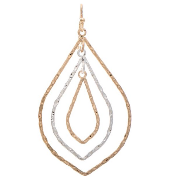 RAIN Two Tone Hammered Metal Teardrop Earring