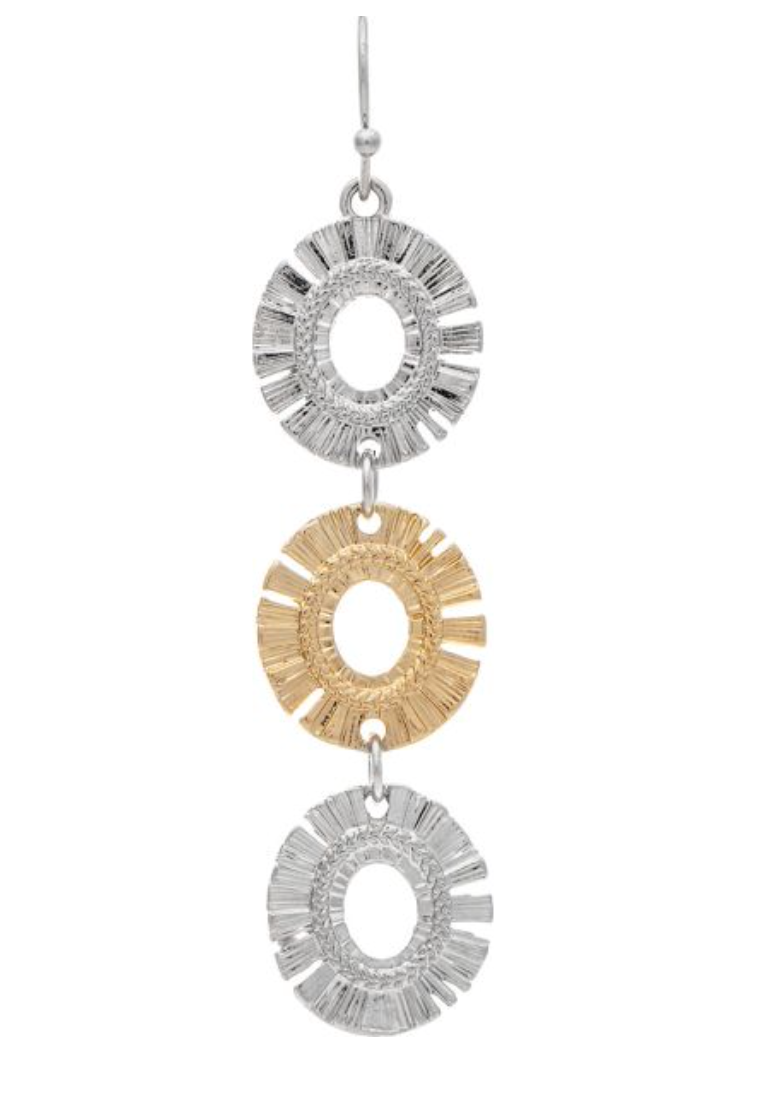 RAIN Two Tone Triple Textured Circles Drop Earring