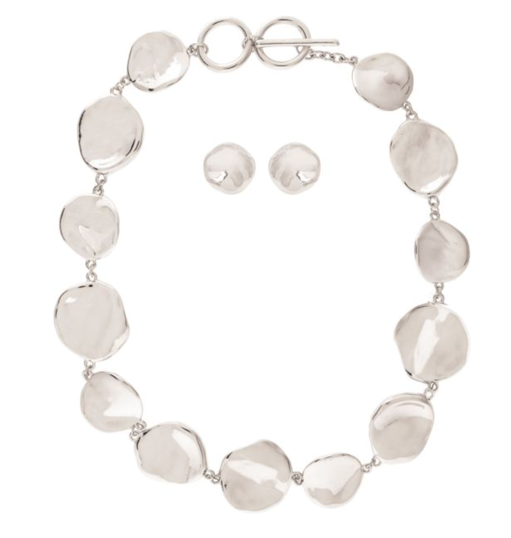 RAIN Shiny Linked Wavy Discs Toggle Necklace