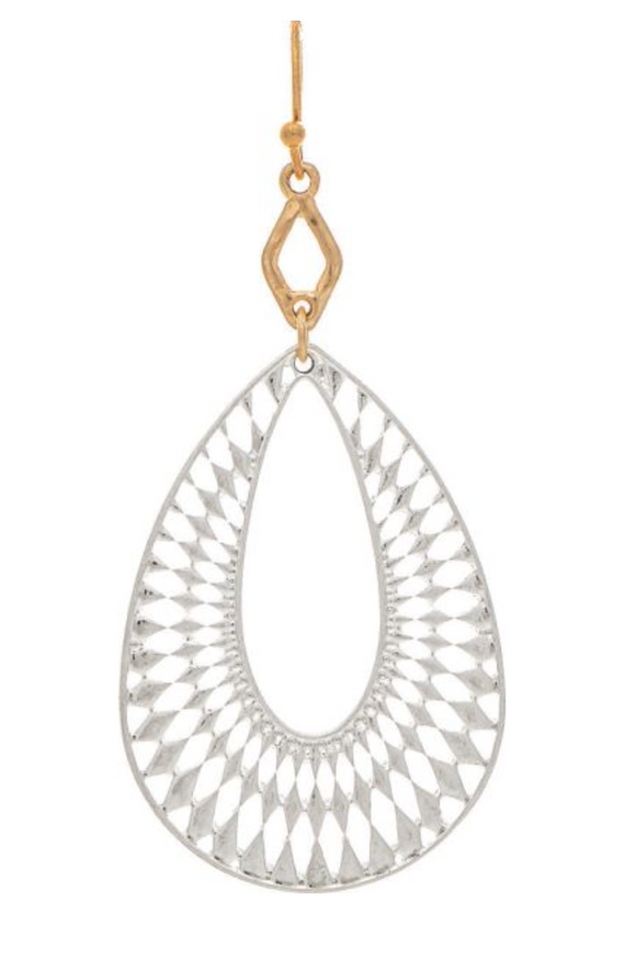 RAIN Two Tone Geometric Cuts Teardrop Earring