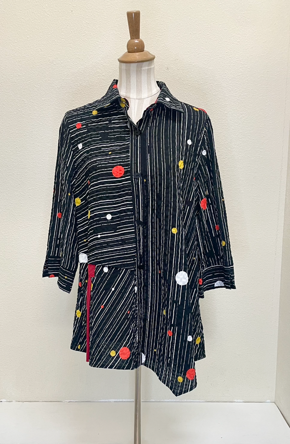 BEST SELLER - Moonlight Polka Dot Stripe Button Front Shirt in Multi - 2772