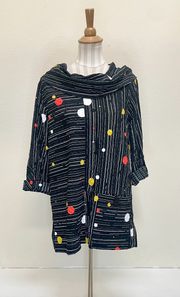 Moonlight Polka Dot Stripe Cowl Neck Top - 2090A