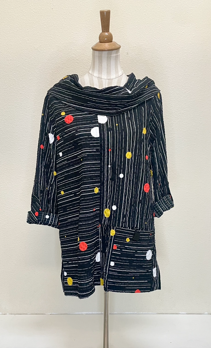 Moonlight Polka Dot Stripe Cowl Neck Top - 2090A