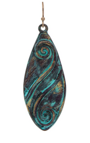 RAIN Gold Fire Patina Swirls Ellipse Earring
