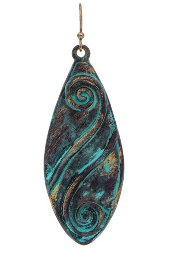 RAIN Gold Fire Patina Swirls Ellipse Earring