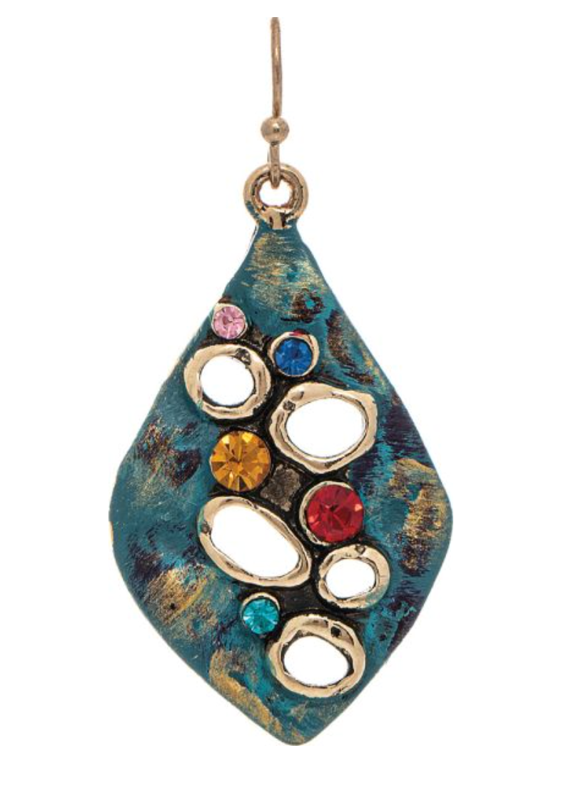 RAIN Gold Teal Ellipse Multi Crystals Artisan Earring