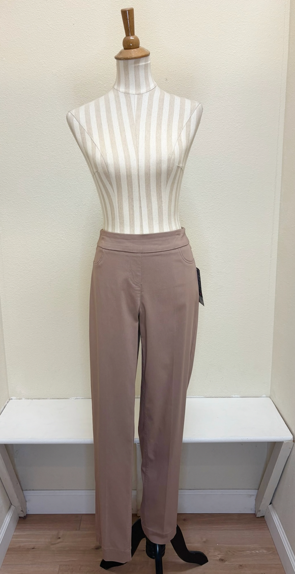 Slimsation LONG/Narrow Women's Wide Band Pull-On Straight Leg Pant With Tummy Control (M2604P) - MUSHROOM