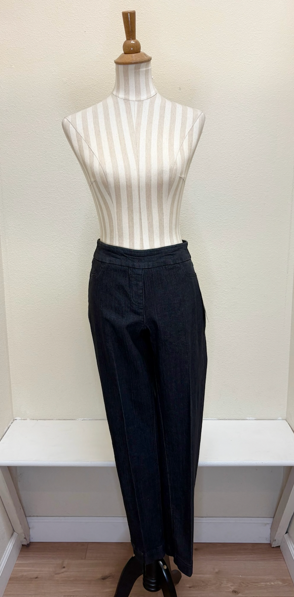 Slimsation BLACK DENIM LONG/Narrow Women's Wide Band Pull-On Straight Leg Pant With Tummy Control (M2604P)- BLACK DENIM
