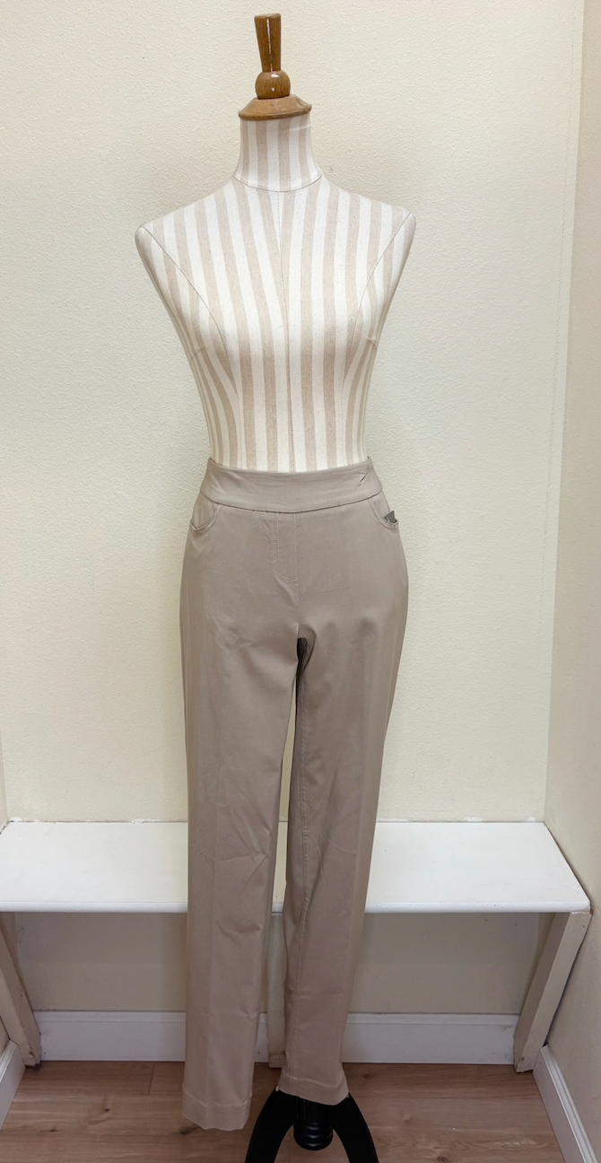 Slimsation LONG/Narrow with POCKETS Women's Wide Band Pull-On Straight Leg Pant With Tummy Control (M2684P)- STONE