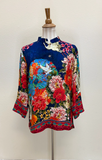 Citron "Crane Paradise Fans Blue" Silk Blouse - 1213CPFB