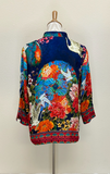 Citron "Crane Paradise Fans Blue" Silk Blouse - 1213CPFB