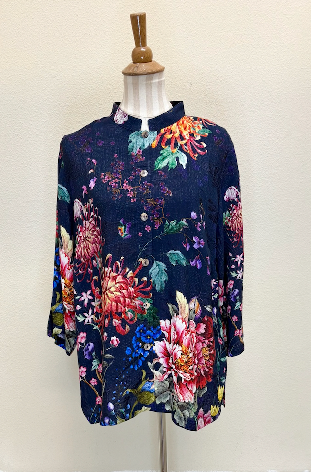 Citron "Colorful Fall Flowers" Silk Blouse - 1213CFLF