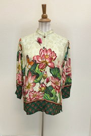 Citron "Lotus Embroidery Print" Silk Blouse - 1213LEP