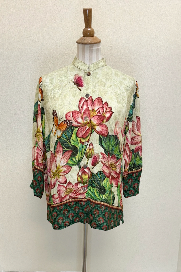 Citron "Lotus Embroidery Print" Silk Blouse - 1213LEP