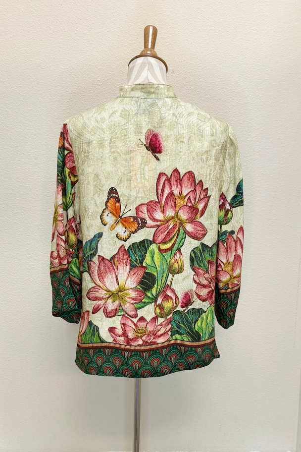 Citron "Lotus Embroidery Print" Silk Blouse - 1213LEP