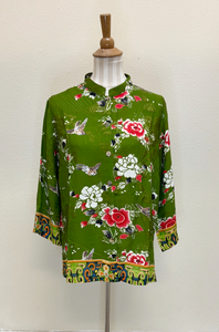 Citron "Floral With Bird" Silk Blouse - 1213FWB
