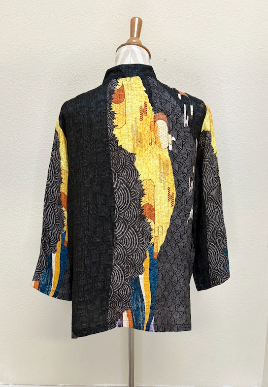 Citron "Chrysanthemum Crane" Silk Blouse - 1213CC