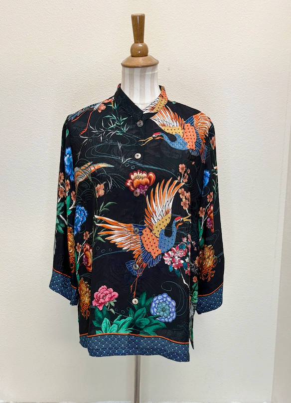 Citron "Crane with Landscape" Silk Blouse - 1213CWL