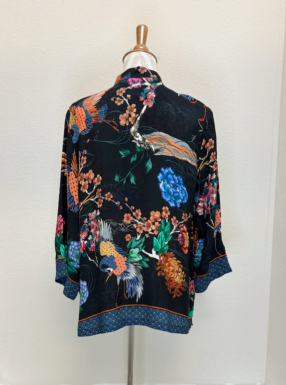 Citron "Crane with Landscape" Silk Blouse - 1213CWL