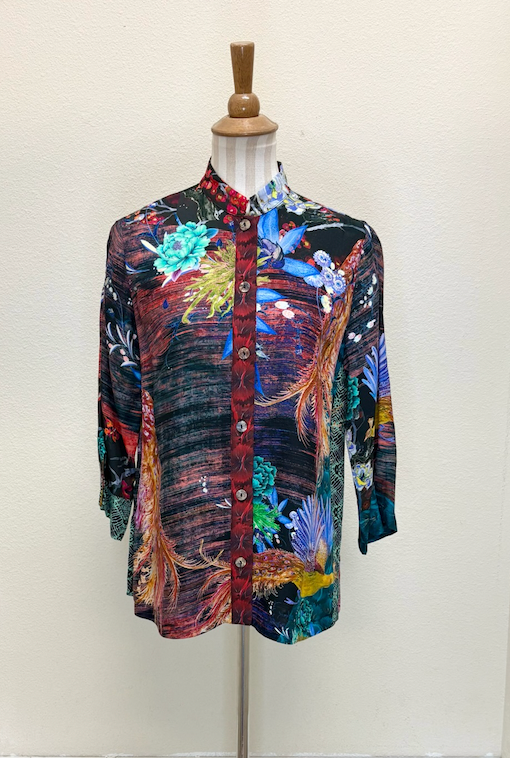 Citron "Tasteful Peacock Flower" Silk Blouse - 1213TPF