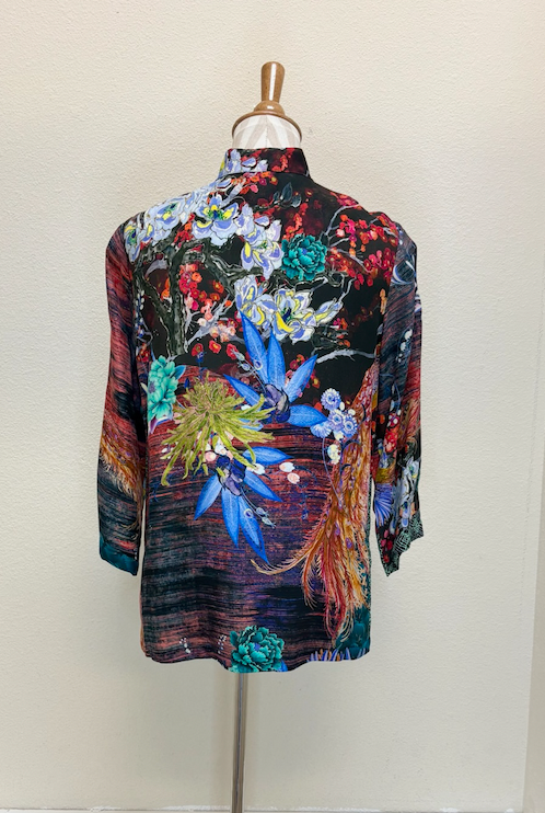 Citron "Tasteful Peacock Flower" Silk Blouse - 1213TPF