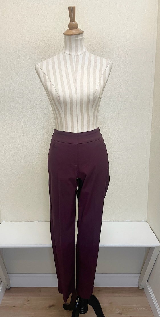 Slimsation ANKLE Women's Pull On Solid Fine Line Twill Pant With Real Pockets (M30719PM) - EGGPLT