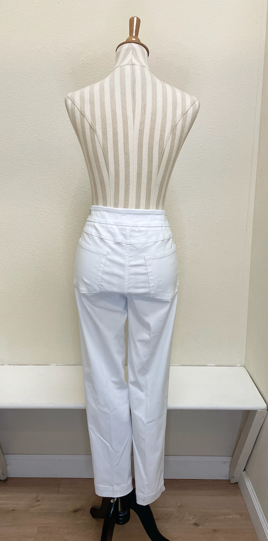 Slimsation ANKLE Women's Pull On Solid Fine Line Twill Pant With Real Pockets (M30719PM)- WHITE