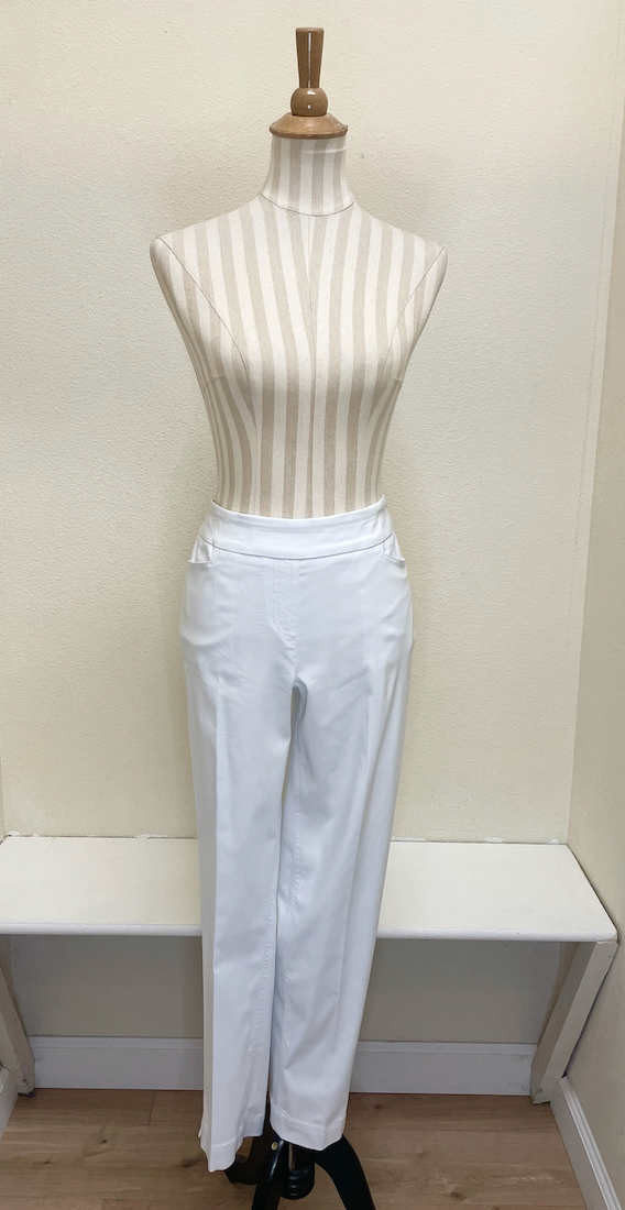 Slimsation ANKLE Women's Pull On Solid Fine Line Twill Pant With Real Pockets (M30719PM)- WHITE