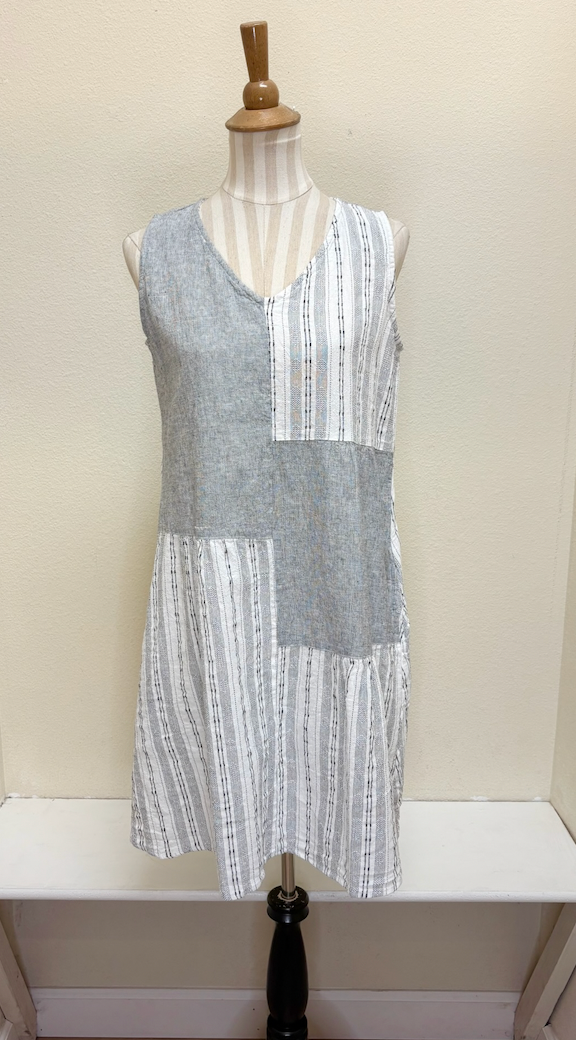 CUT LOOSE - Pinstripe Linen Patch Dress - 5140784