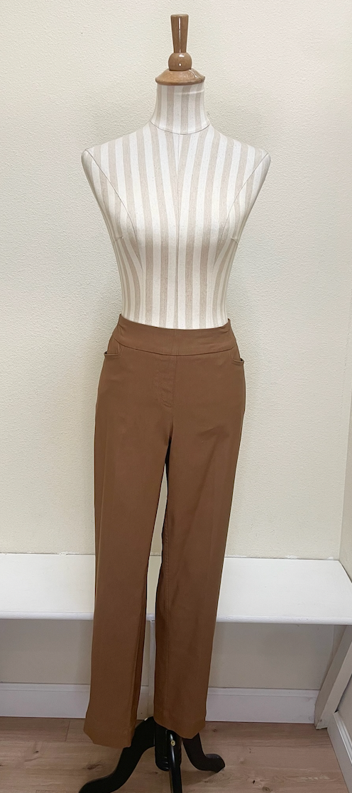 Slimsation ANKLE Women's Pull On Solid Fine Line Twill Pant With Real Pockets (M30719PM) - BARK