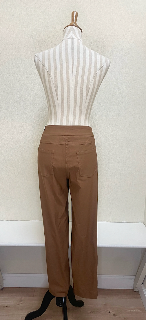 Slimsation ANKLE Women's Pull On Solid Fine Line Twill Pant With Real Pockets (M30719PM) - BARK