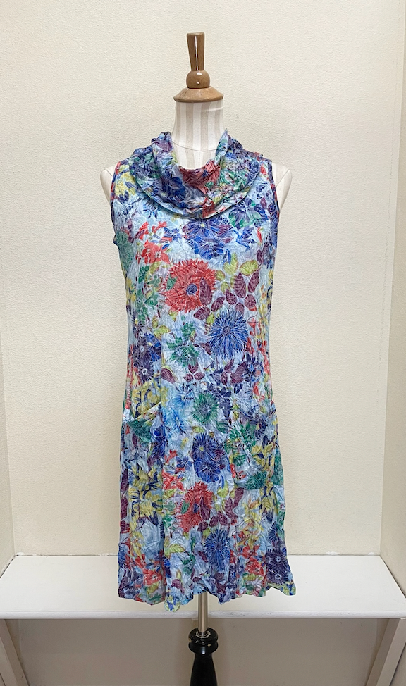 Shana Crinkle Cowlneck Tank Dress - 25013 - BLUE