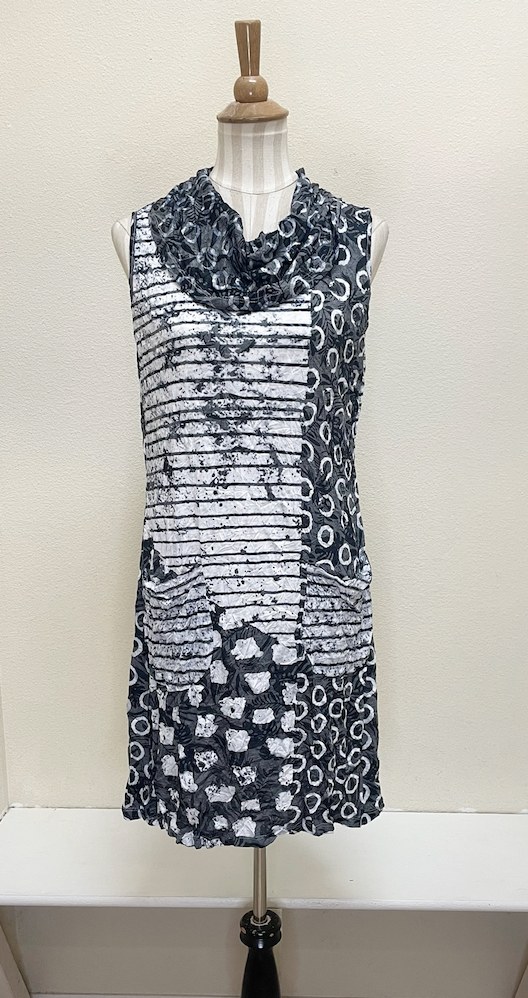 Shana Crinkle Cowlneck Tank Dress - 25013 - BLACK
