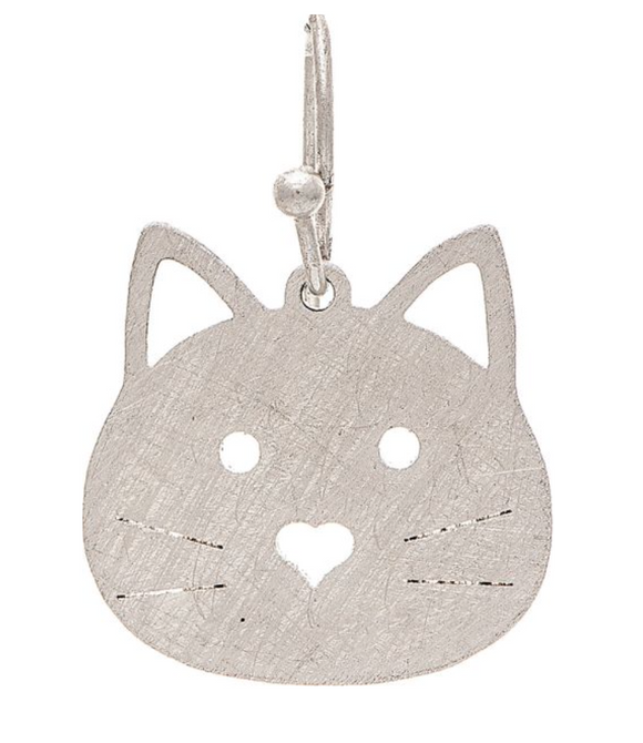 RAIN Silver Brushed Brass Cat Face Earring